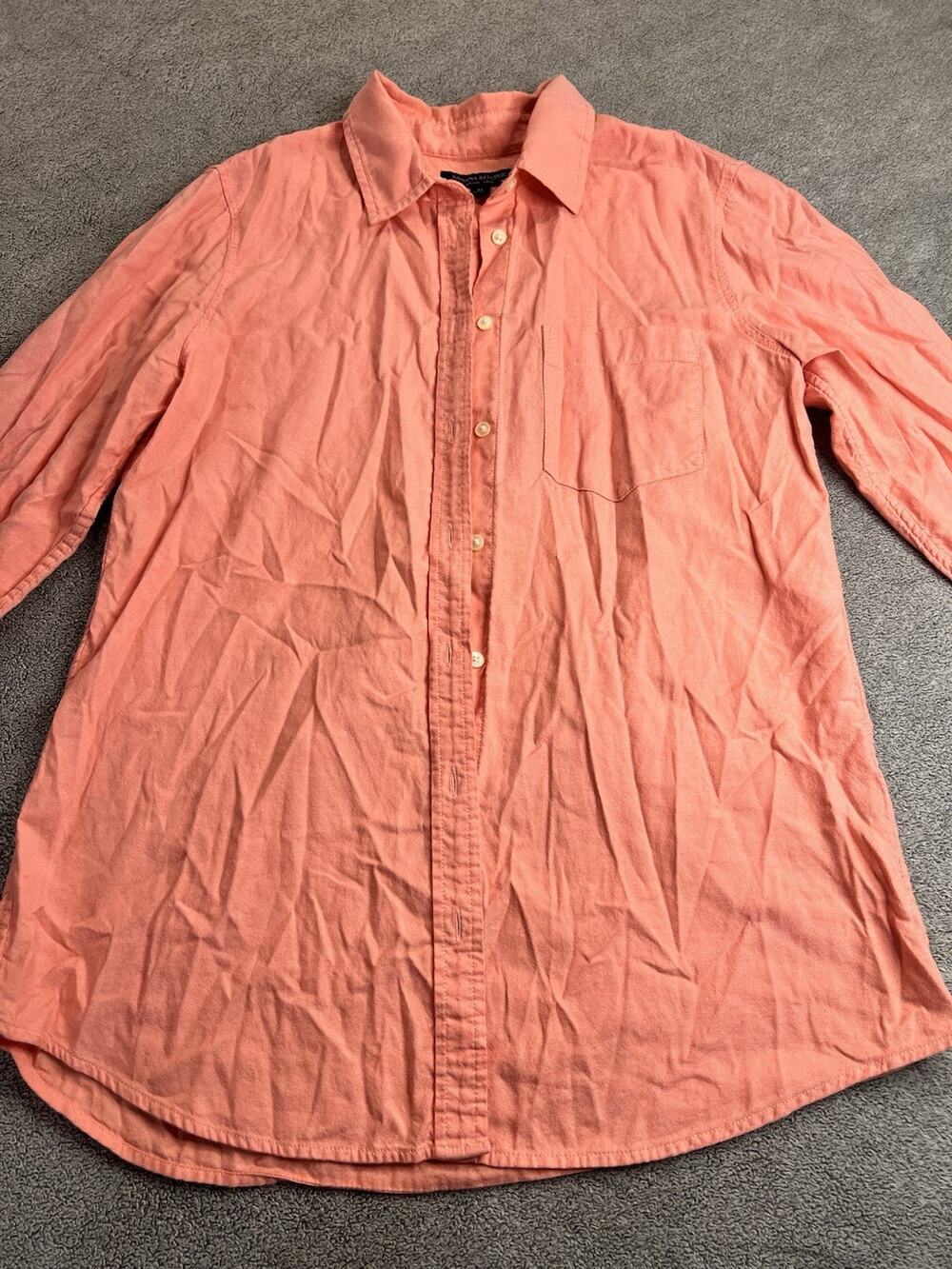 Banana Republic Dillon Shirt Women's Medium M Coral Pink Linen Blend Button Up